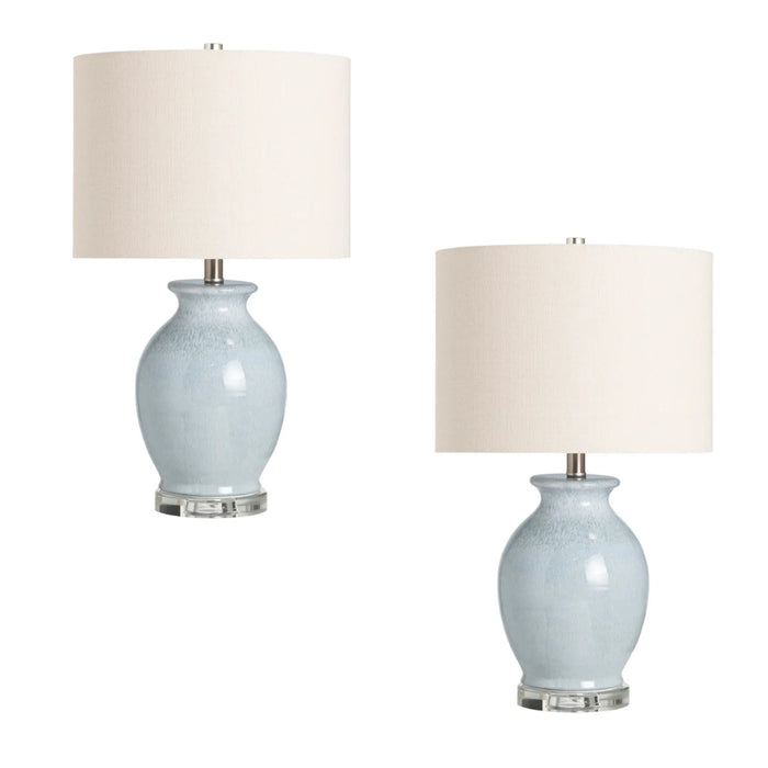 Light Blue Ceramic Table Lamps - Pair