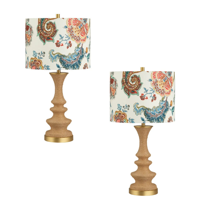 Bohemian Floral Shade Accent Lamps - Pair