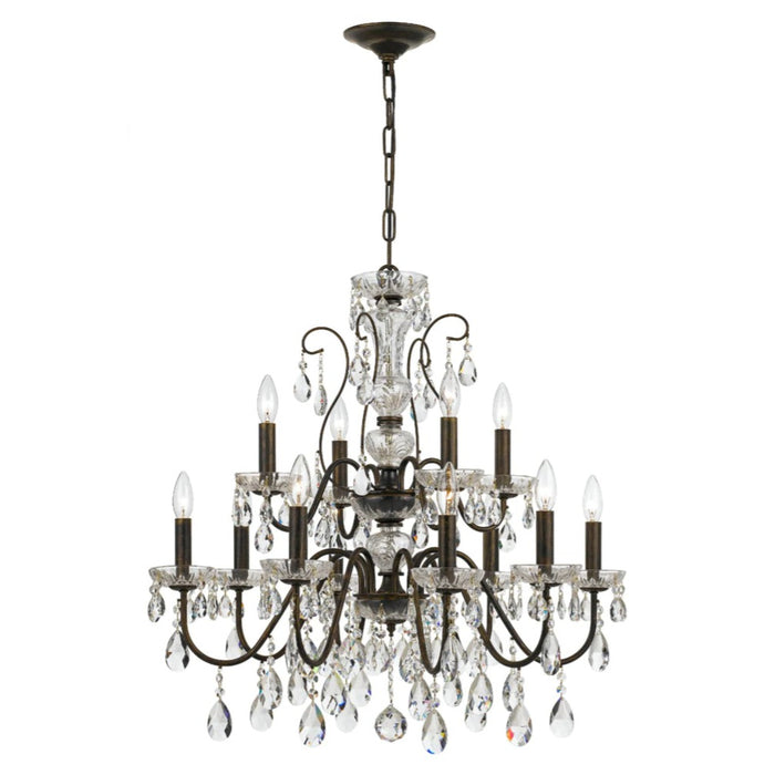 12-Light English Bronze Crystal Chandelier