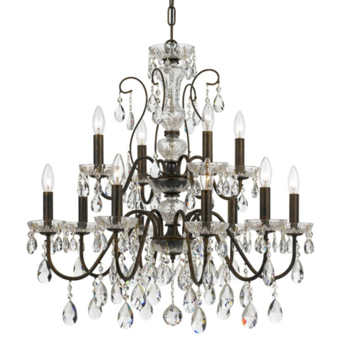 12-Light English Bronze Crystal Chandelier