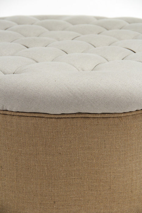 French Country Tufted Round Ottoman