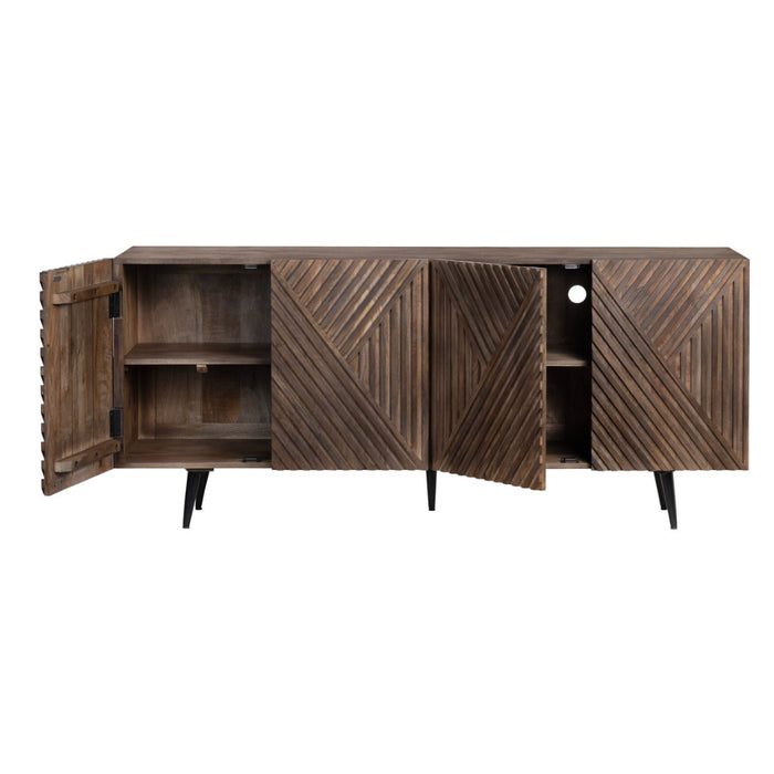 Brown Angular Carved Sideboard