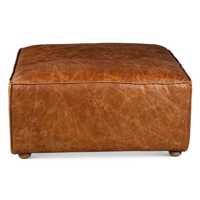 Cozy Coco Brown Leather Sectional Ottoman