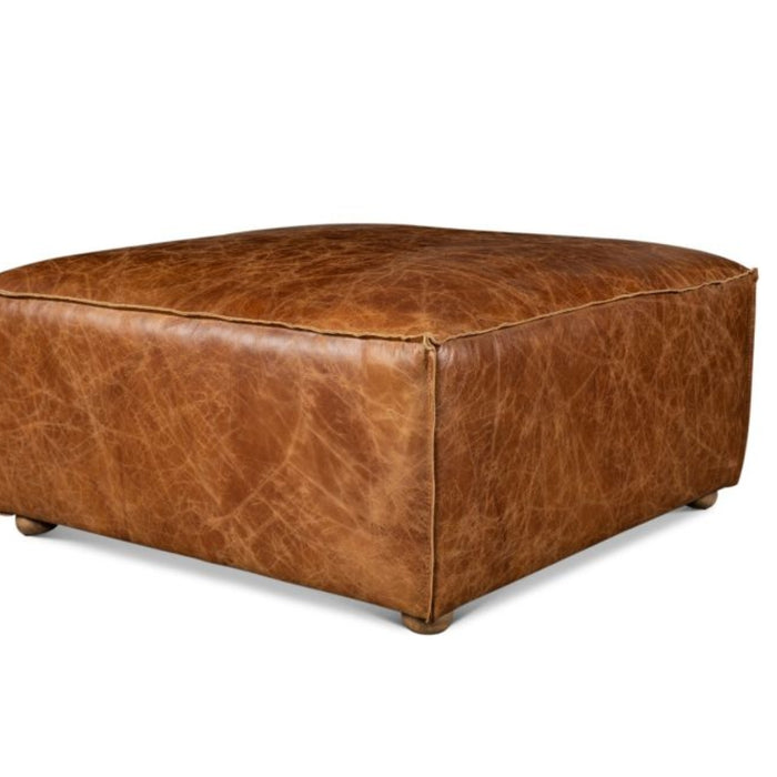 Cozy Coco Brown Leather Sectional Ottoman