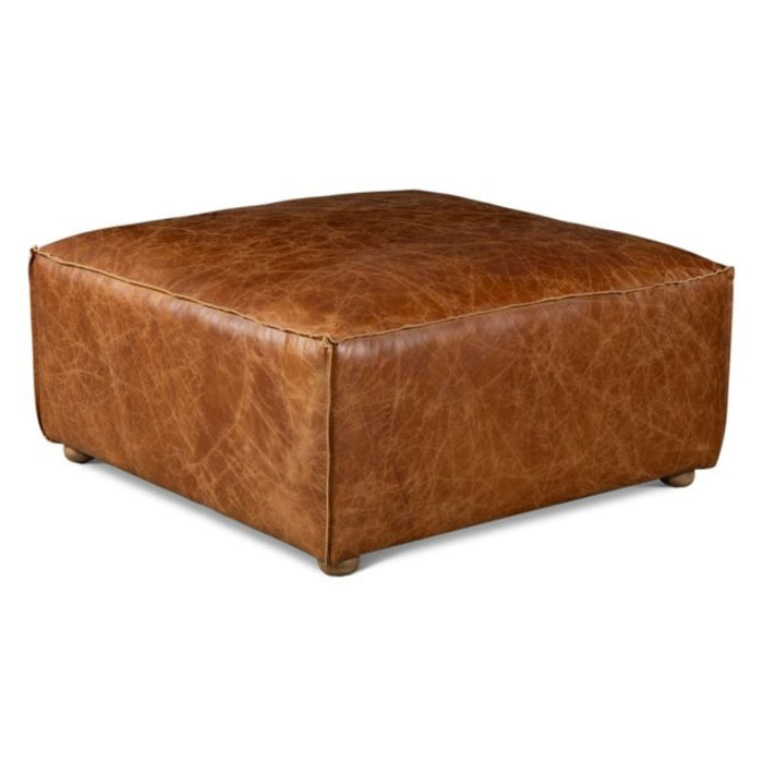 Cozy Coco Brown Leather Sectional Ottoman