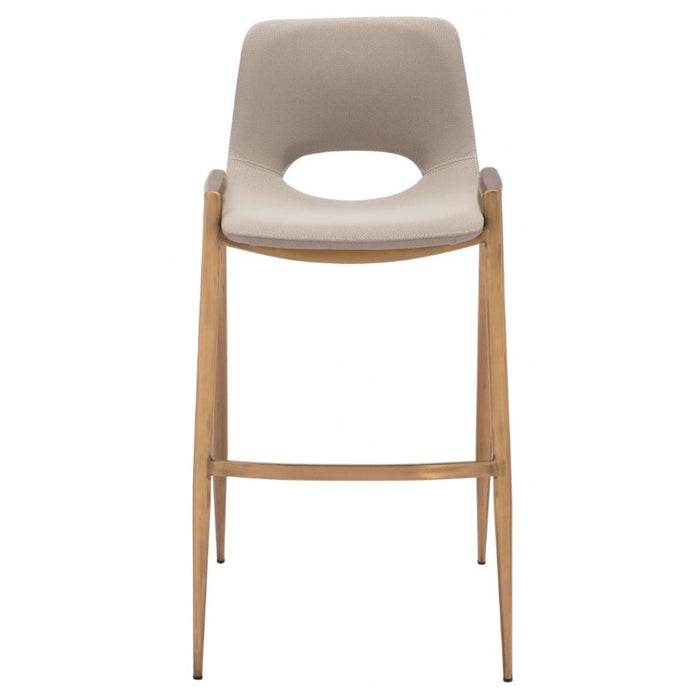 Beige & Gold Faux Leather Barstool