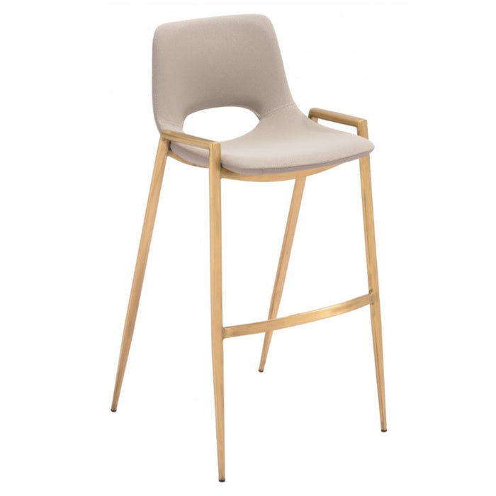 Beige & Gold Faux Leather Barstool