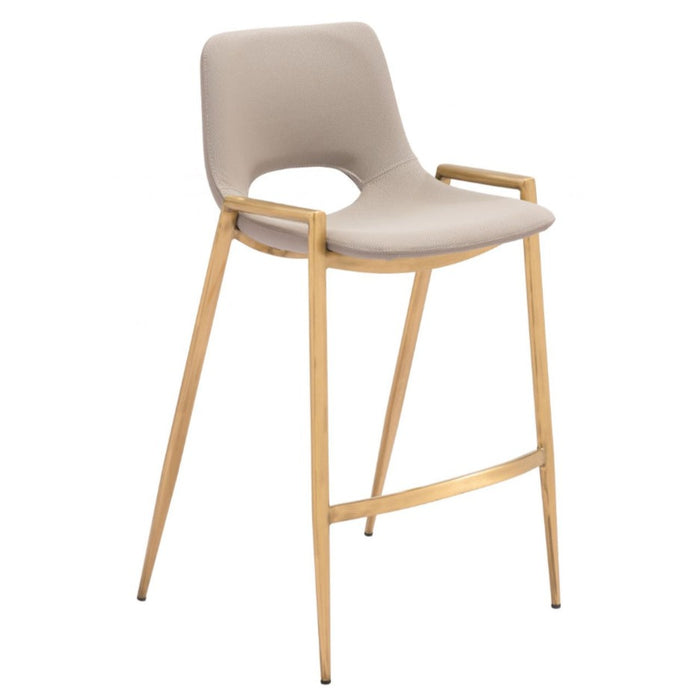 Beige Faux Leather & Gold Counter Stool