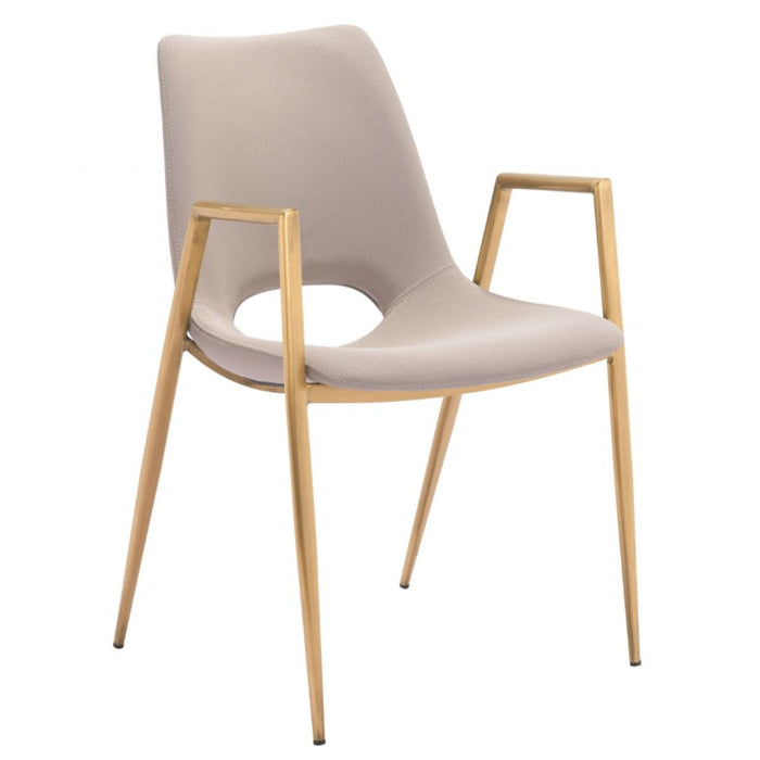 Beige Faux Leather and Gold Dining Chair