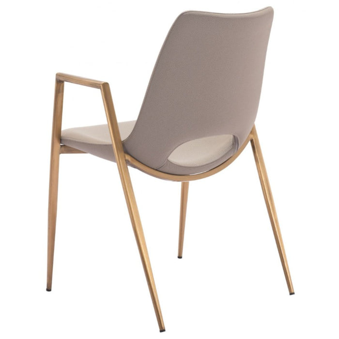 Beige Faux Leather and Gold Dining Chair