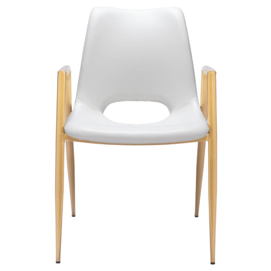 White Faux Leather and Gold Dining Chair