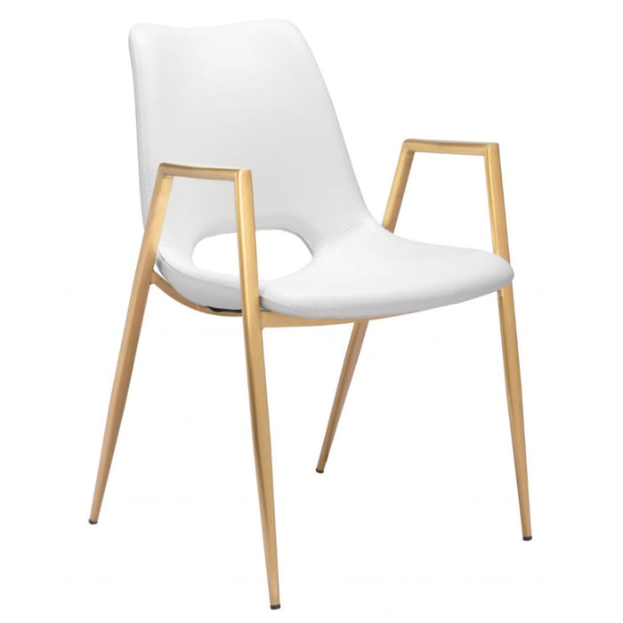 White Faux Leather and Gold Dining Chair