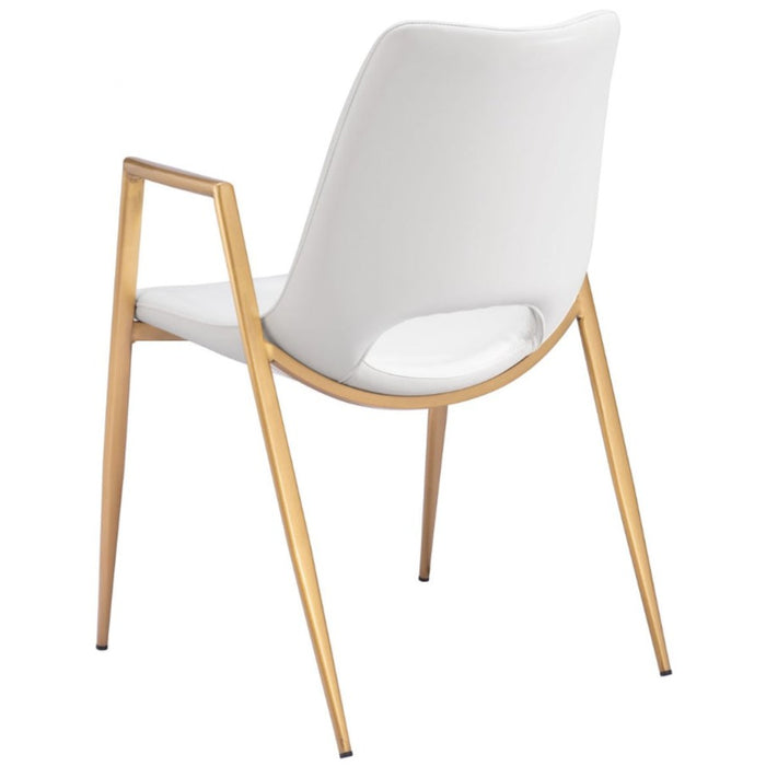 White Faux Leather and Gold Dining Chair