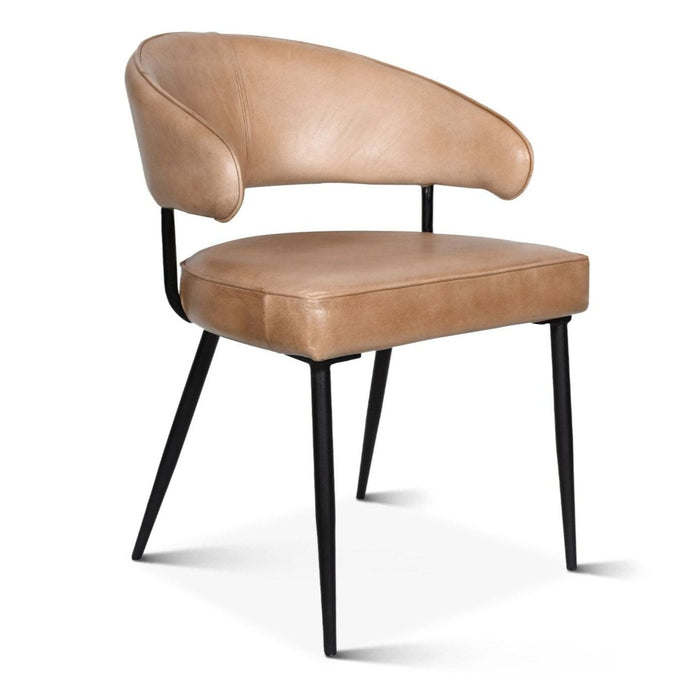 Modern Brown Leather Curved Back Dining Chair