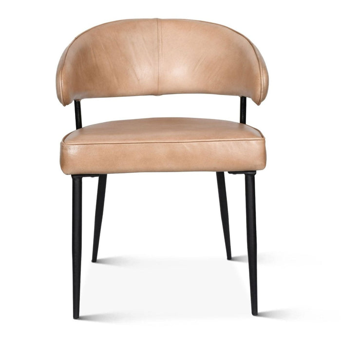 Modern Brown Leather Curved Back Dining Chair