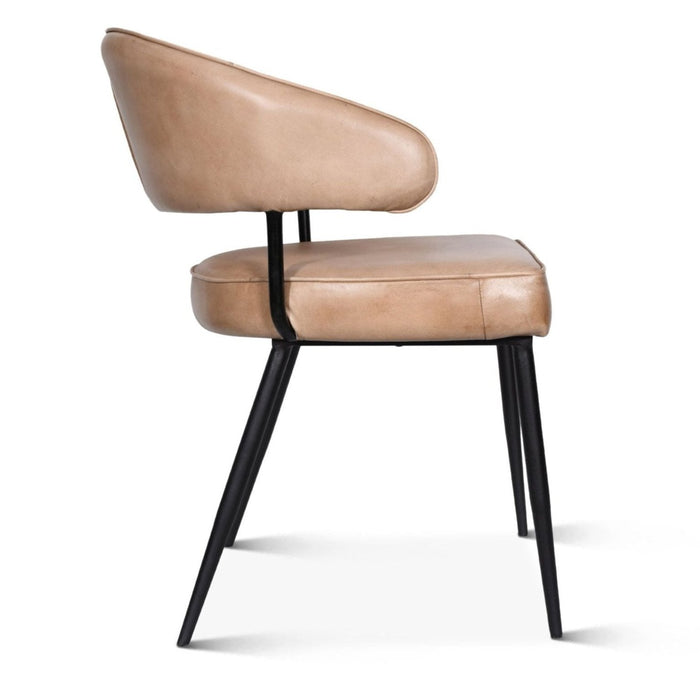 Modern Brown Leather Curved Back Dining Chair