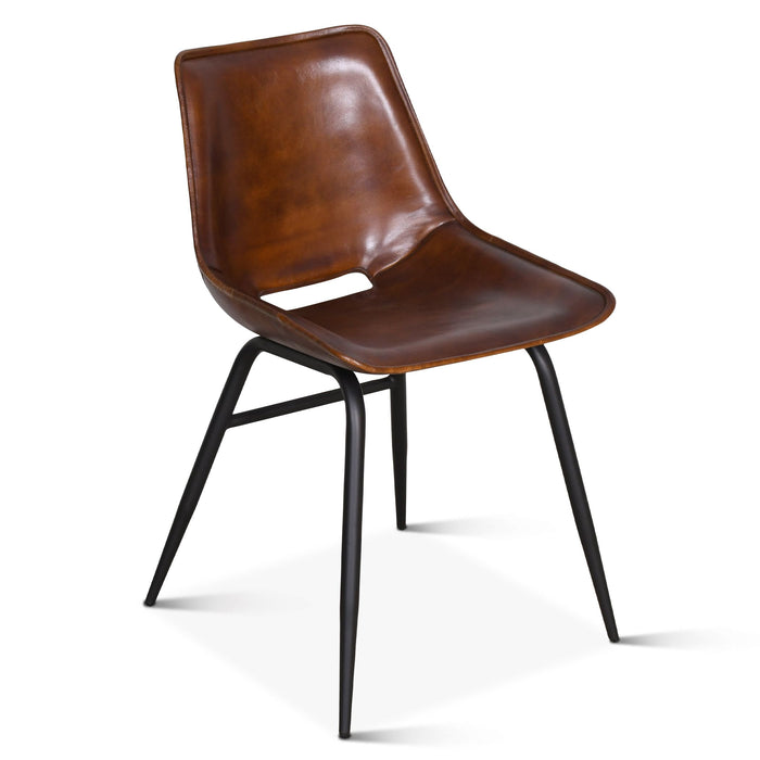 Upholstered Chestnut Leather Dining Chair