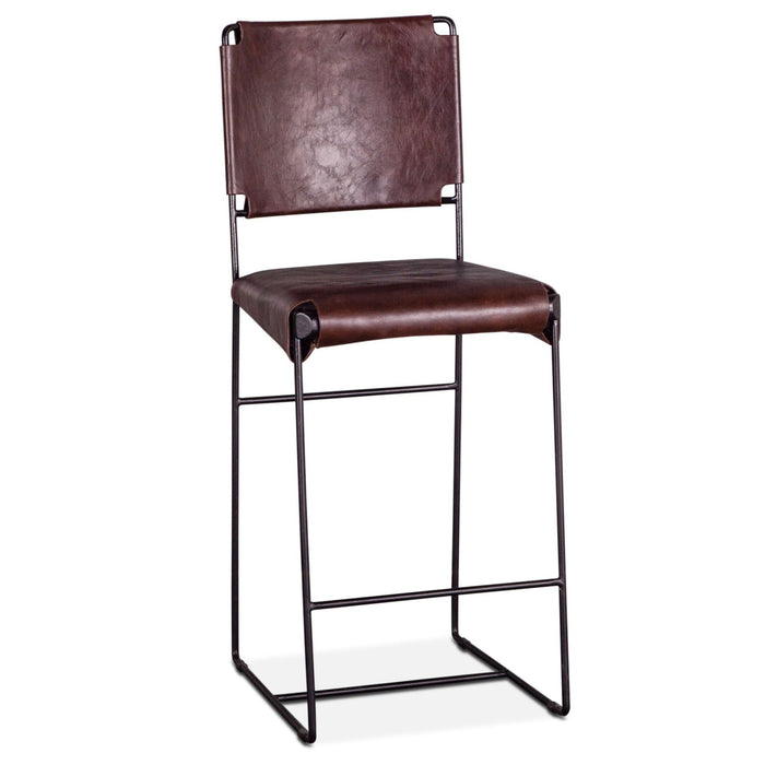 Mid-Century Chocolate Top-Grain Leather Counter Stool