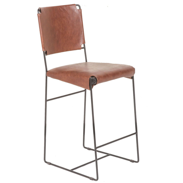 Tobacco Top-Grain Leather Counter Stool