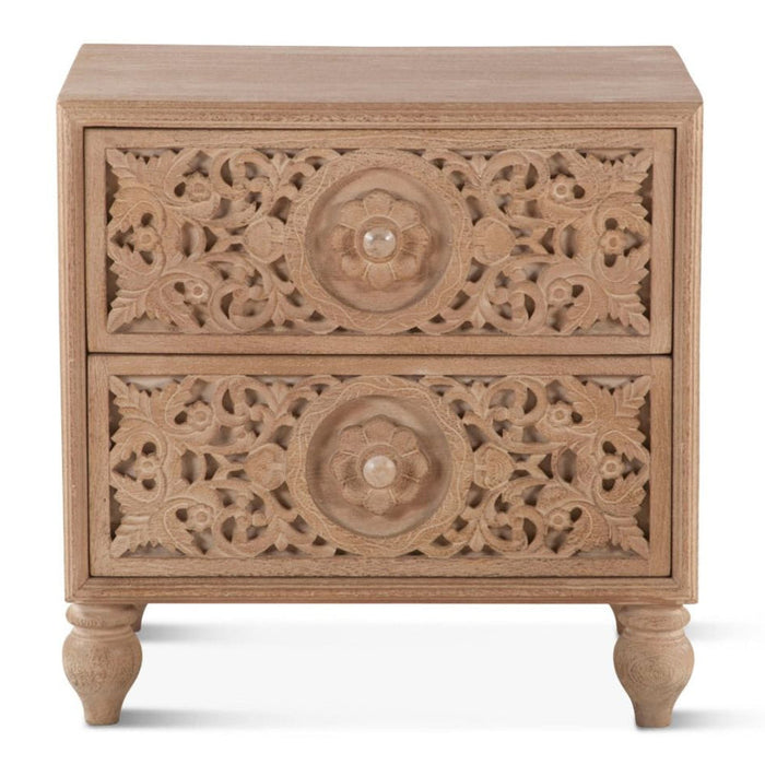 Natural Ornately Carved Bohemian Nightstand