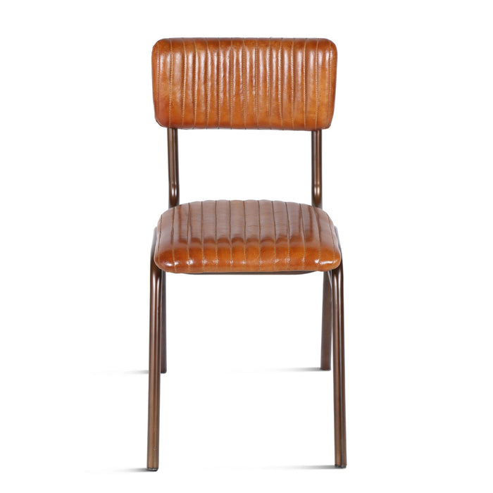 Brown Ribbed Leather Dining Chair