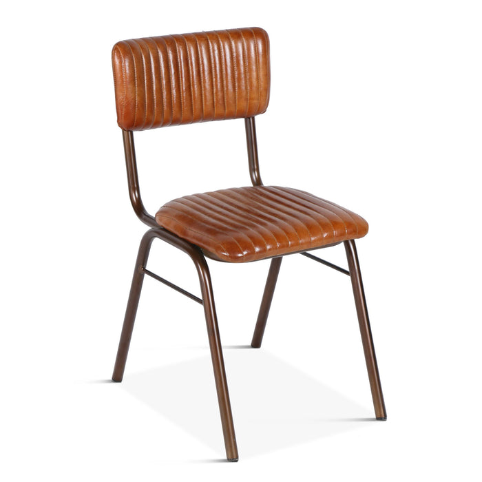 Brown Ribbed Leather Dining Chair