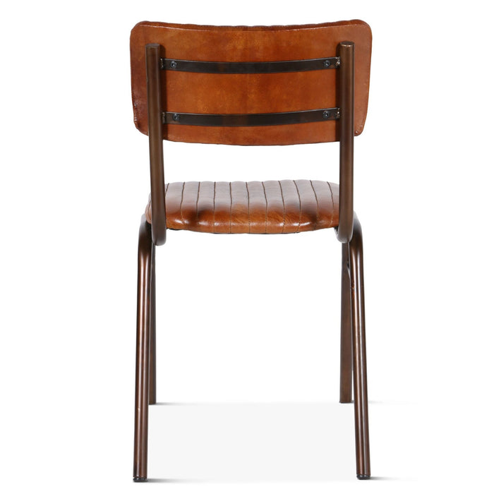 Brown Ribbed Leather Dining Chair