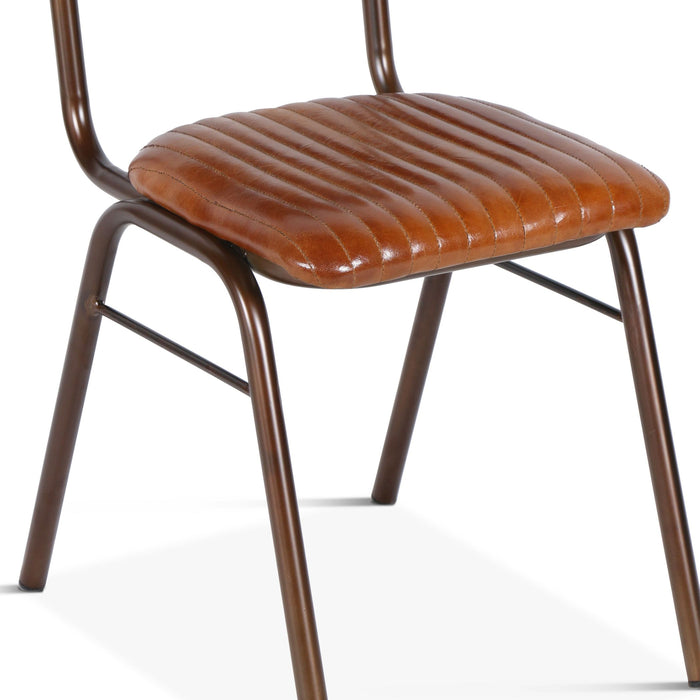 Brown Ribbed Leather Dining Chair