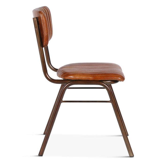 Brown Ribbed Leather Dining Chair