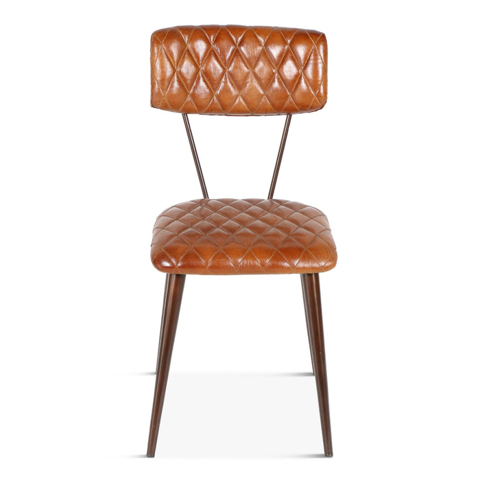 Diamond Stitched  Brown Leather Dining Chair