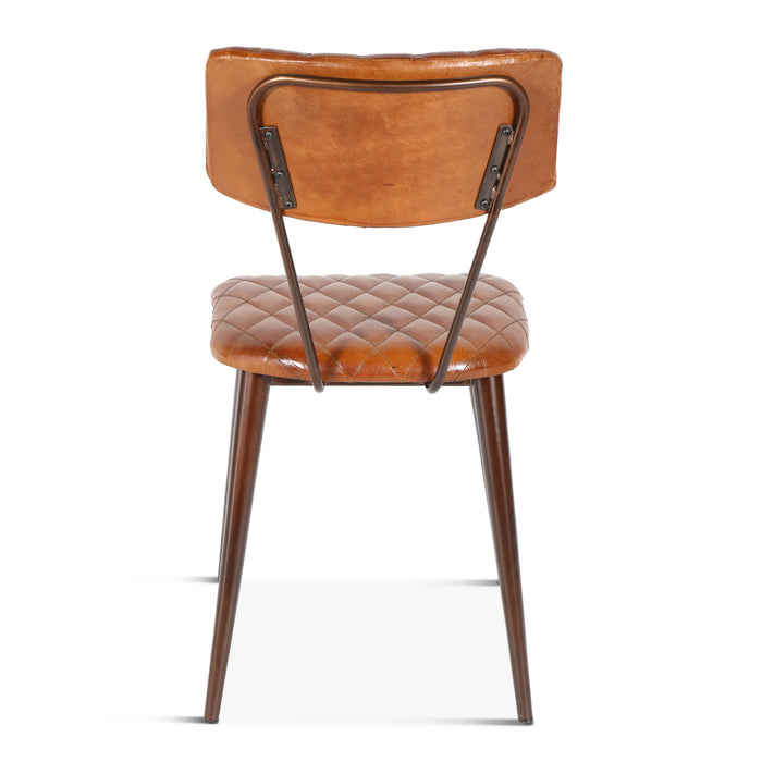 Diamond Stitched  Brown Leather Dining Chair