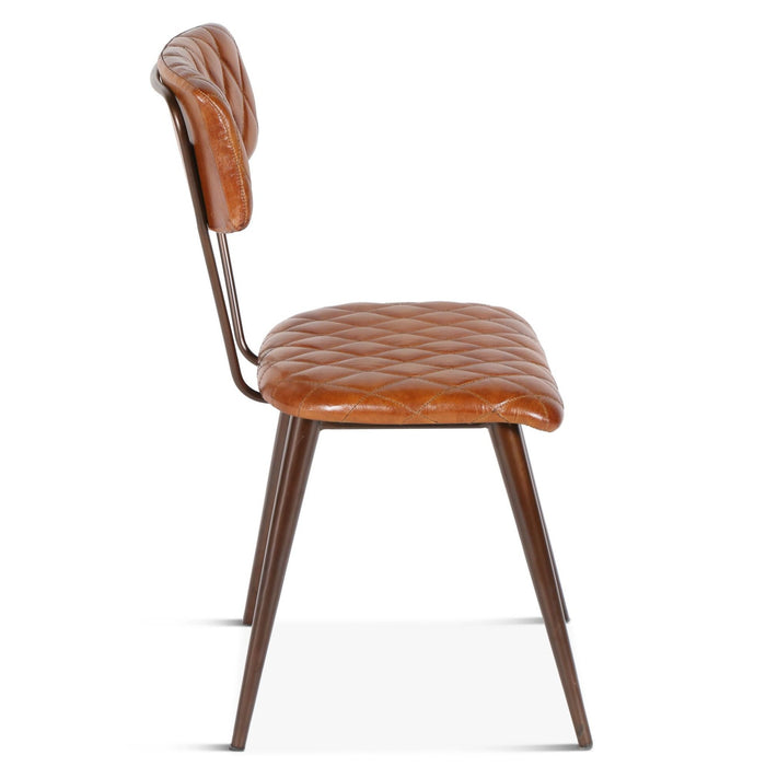 Diamond Stitched  Brown Leather Dining Chair