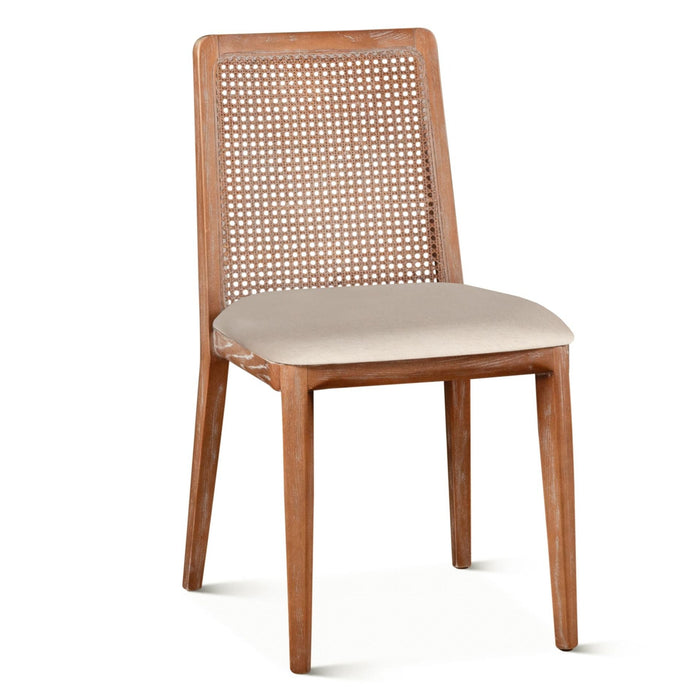 Upholstered Off-White Cane Back Dining Chair