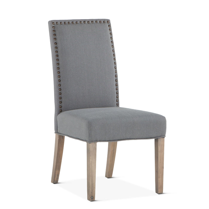 Upholstered Gray Dining Chair with Nailhead Trim