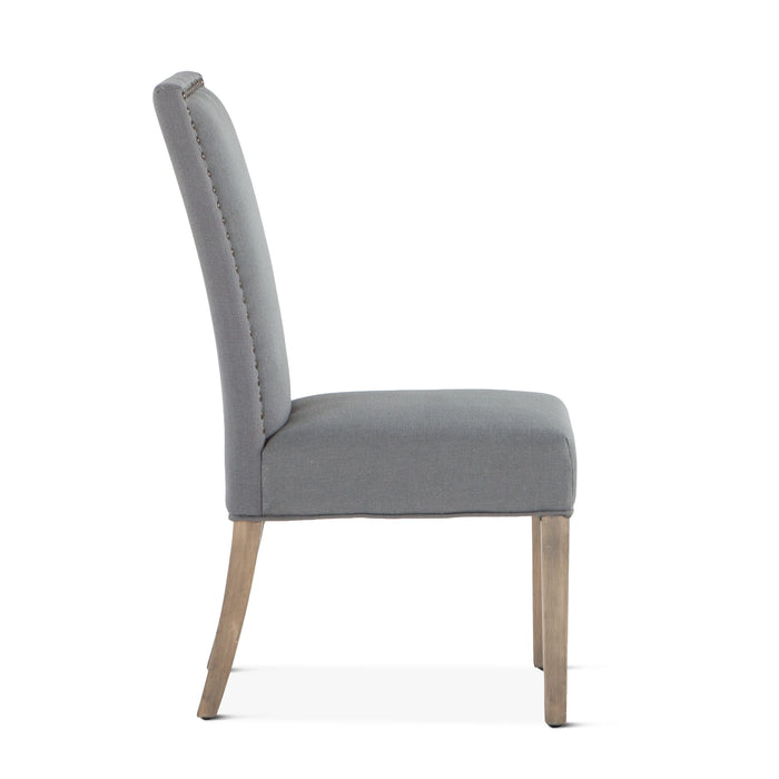 Upholstered Gray Dining Chair with Nailhead Trim