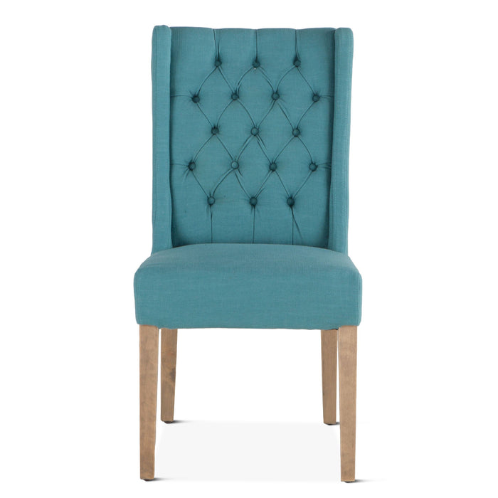 Upholstered Tufted Teal Linen Dining Chair