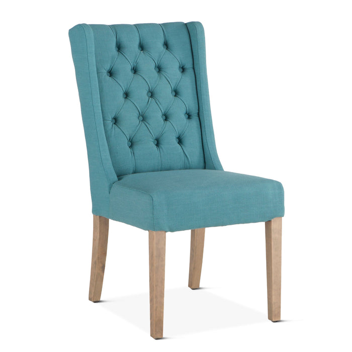 Upholstered Tufted Teal Linen Dining Chair