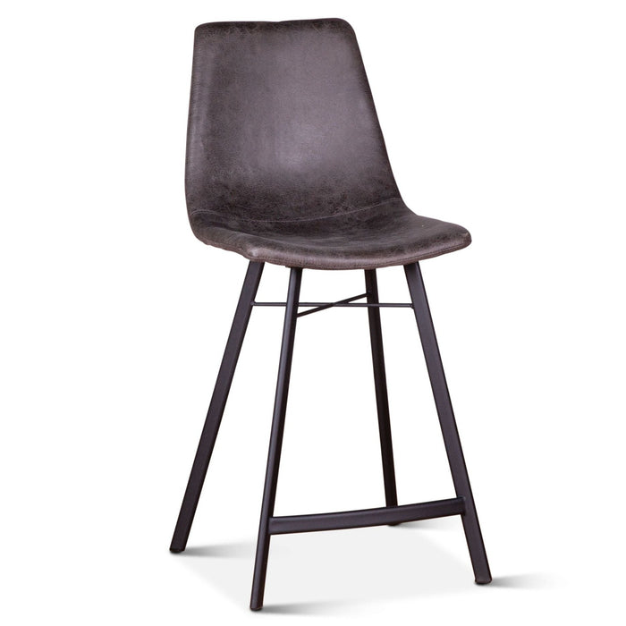 Retro Charcoal Leather Counter Stool