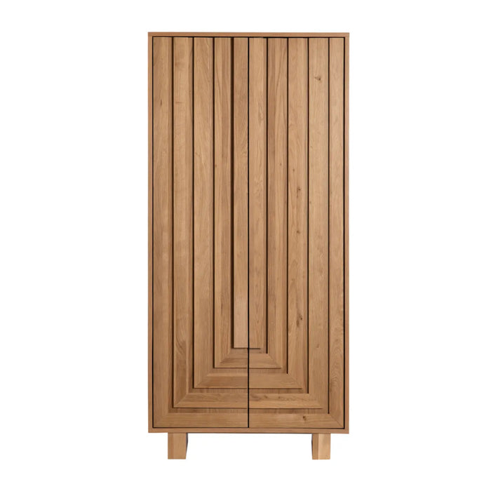 Geometric Stained Wood Tall Cabinet