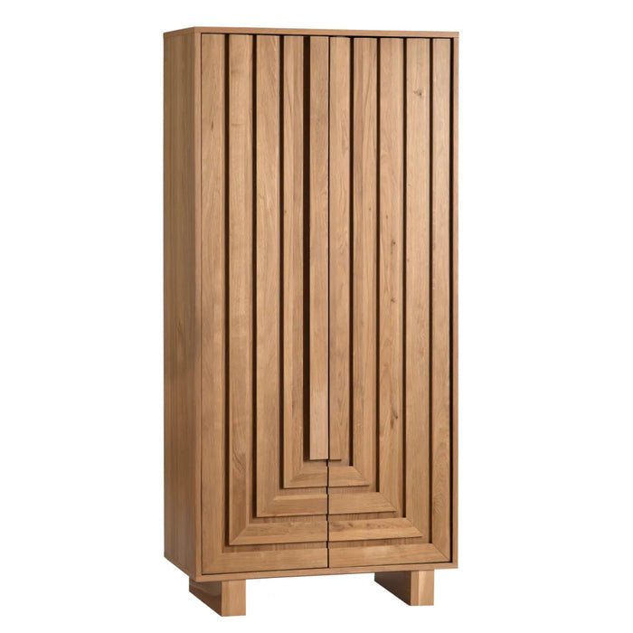 Geometric Stained Wood Tall Cabinet