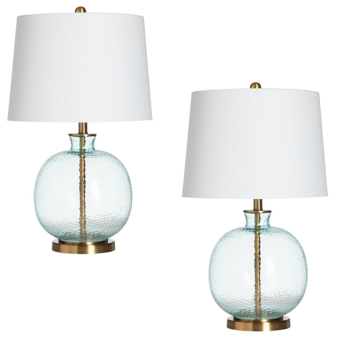 Hammered Blue Glass Table Lamps - Pair