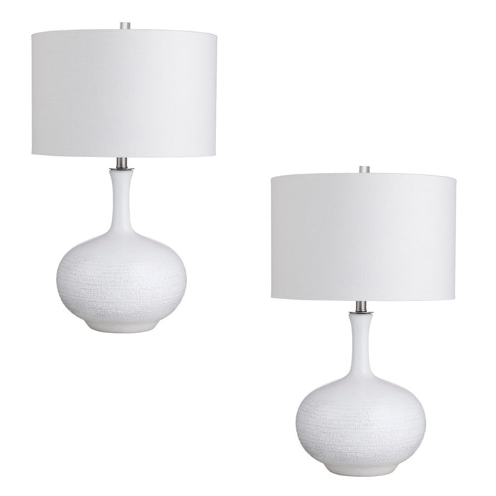 White Glazed Ceramic Table Lamps - Pair