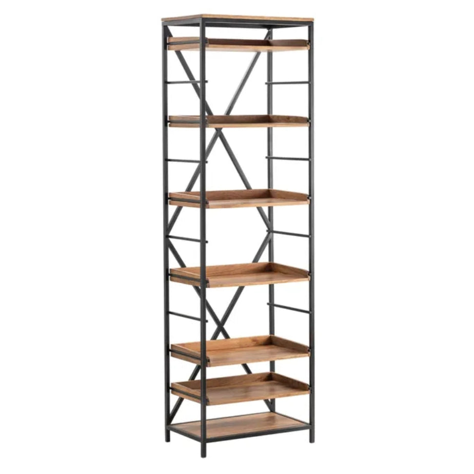 Industrial Black Metal Wood Bookshelf