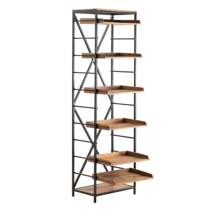 Industrial Black Metal Wood Bookshelf