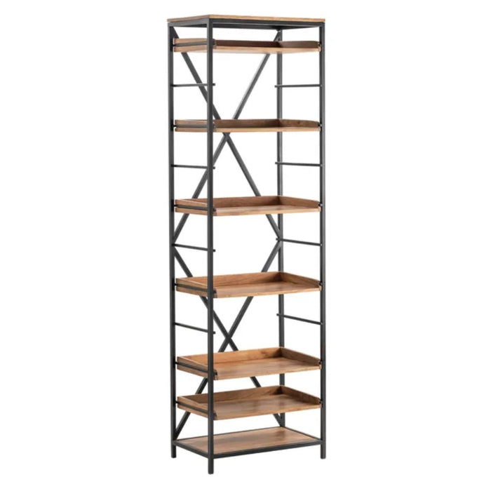 Industrial Black Metal Wood Bookshelf