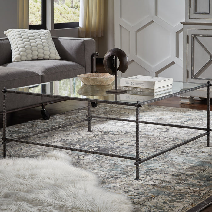 Glass Top Iron Serrated Coffee Table