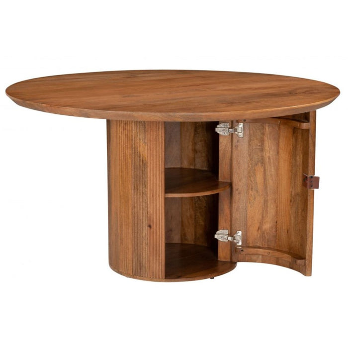 Round Brown Dining Table with Compartment