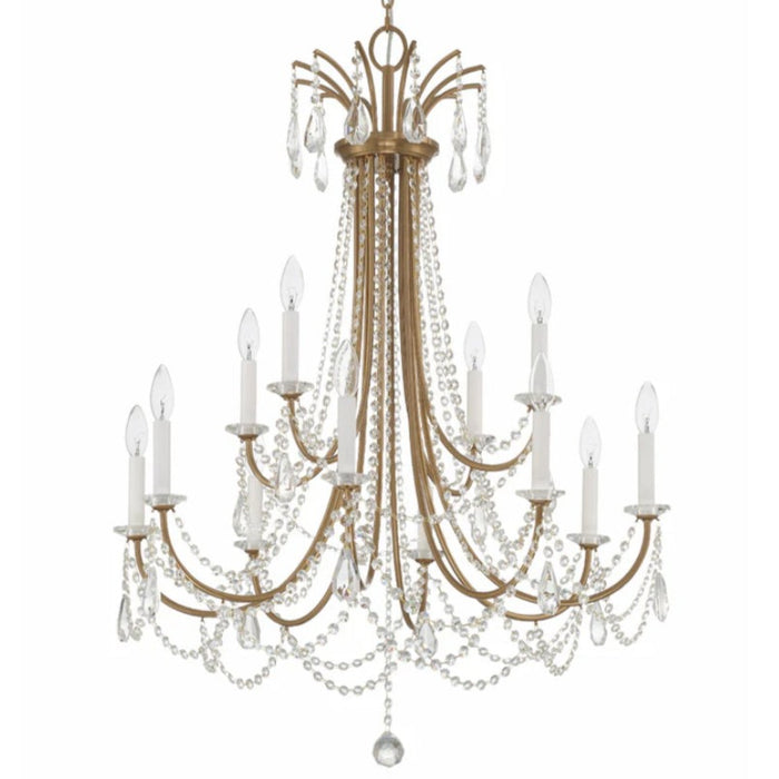 12-Light Aged Brass Teardrops Chandelier