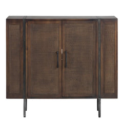 Rustic Wood and  Cane Two-Door Cabinet