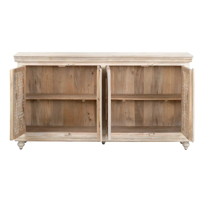 Transitional White Cane Four-Door Sideboard